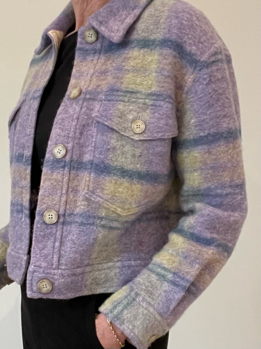Aritzia Women’s Pastel Plaid Button-Front Jacket - Lavender Multi